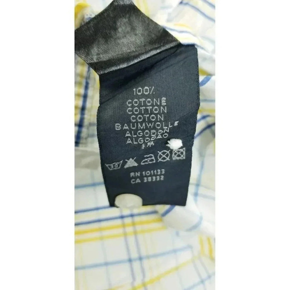 Zegna Sport Size Medium Regular Fit Men's White Blue Yellow Check Cotton Shirt - Picture 7 of 10